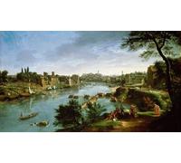 HRJUBWREE Oil Painting Prints on Canvas Painting Picture View of the River Tiber by Gaspar Van Wittel Artwork Canvas Prints for Office Decor 60x90cm