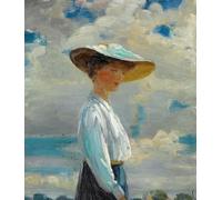 HRJUBWREE Retro Picture Art Painting Wall Poster Half-length Figure Study of a Lady in a Wide-brimmed Hat by Walter Bonner Gash Vintage Art Print for Home Decor 60x90cm