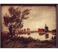 HRJUBWREE Retro Picture Art Painting Wall Poster Mill At the Pond by Wilhelm Busch Vintage Art Print for Office Decor 60x90cm