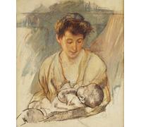HRJUBWREE Retro Picture Art Painting Wall Poster Mother Rose Looking Down At Her Sleeping Ba by Mary Cassatt Vintage Art Print for Office Decor 60x90cm