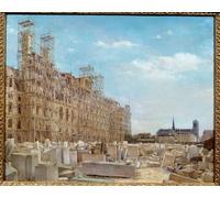HRJUBWREE Retro Picture Art Painting Wall Poster the City Hall of Paris in Reconstruction the Building Fire in by Paul dargaud Vintage Art Print for Office Decor 60x90cm