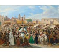 HRJUBWREE Retro Picture Art Painting Wall Poster the Independencia Market Lima by Johann Moritz Rugendas Vintage Art Print for Office Decor 60x90cm