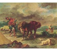 HRJUBWREE Retro Picture Art Painting Wall Poster the Moroccan and His Horse by Ferdinandeugene Delacroix Vintage Art Print for Office Decor 60x90cm