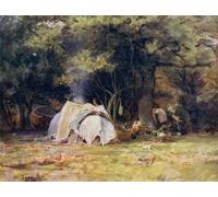 HRJUBWREE Retro Picture Art Painting Wall Poster the New Forest the Gipsy Camp Near the Kennels Between Lyndhurst by Walter Frederick Roofe Tyndale Vintage Art Print for Office Decor 60x90cm
