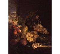 HRJUBWREE Vintage Poster Photo Wall Print Mural Artwork a Still Life with a Basket of Fruit and a Bird Nest on a Wooden Ledge by Edward Ladell Art Prints Painting for Home Decor 60x90cm