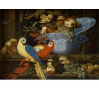 HRJUBWREE Vintage Poster Photo Wall Print Mural Artwork Fruit Still Life with Two Parrots by Balthasar Van Der Ast Art Prints Painting for Home Decor 60x90cm