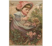 HRJUBWREE Vintage Poster Photo Wall Print Mural Artwork Girl Feeding Baby Birds by Mary Ellen Edwards Art Prints Painting for Home Decor 60x90cm