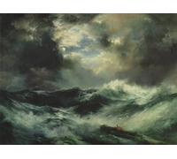 HRJUBWREE Vintage Poster Photo Wall Print Mural Artwork Moonlit Shipwreck At Sea by Moran Art Prints Painting for Home Decor 60x90cm