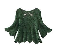 Hrjxfpt Knitted Jumpers Women's Short Crochet Cut Out Five Quarter Sleeve Top Skirt with Smock Halloween Christmas Ski Oversized Sweater Women Teacher Essentials Pullover for Mom(GN1, M)