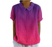 Hrjxfpt Ladies Linen Tops Size 22 3/4 Sleeve Satin Summer Suits Sale Clearance Women's Shirt Women's Short Sleeved Creative Gradient Patchwork Color Cute Shirt T-Shirts (01-B-Hot Pink, XXL)