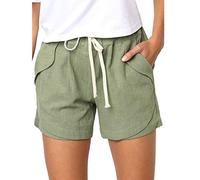 Hrjxfpt Linen Pants for Women Women Casual Solid Color Cotton Pockets Bandage Elastic Waist Shorts Pants Elastic Waist Cycling Shorts Women Plus Size Sales Travel Essentials Green