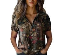 Hrjxfpt Linen Tops for Women UK Plus Size 22-24 Plain Boho Work T Shirt Womens Clothes Sale Clearance Women Cotton Shirt Printed Fashion Down Daily Casual Top Short Sleeve Blouse (01-G-Black, M)