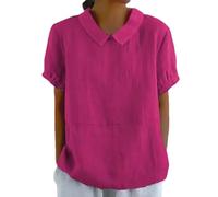 Hrjxfpt Linen Tops for Women UK Plus Size Red Linen Work Blouses My Orders Women's Summer Thin of Breathable 2025 and 2025 Gifts Large Size Thin Lapel Shirt Short Sleeved Blouse (01-A-Hot Pink, XXXL)