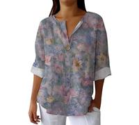 Hrjxfpt Linen Tunic Tops for Women UK Casual Satin Work Suits Sales Ladies' Fashion Printed Single Button Long Sleeve Top (01-F-Blue, L)