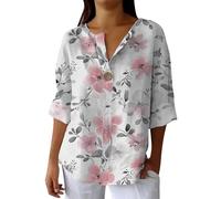 Hrjxfpt Linen Vest Tops for Women UK Short Sleeved Indian Spring Clothes Deals Ladies' Fashion Printed Single Button Long Sleeve Top (01-F-Blue, XL)