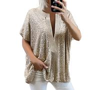 Hrjxfpt Plus Size Sequin Top Women'S Glitter Sequins Round Neck Slim Fit Short Sleeve Casual Party Shirt Top 2026 Long Sleeve Tops Women Plus Size Sparkly Sequin Tops Plus Size Holiday Essentials