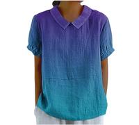 Hrjxfpt White Linen Tops for Women UK Size 16 Elegant Office Tunic Tops Sale Clearance Women's Shirt Women's Short Sleeved Creative Gradient Patchwork Color Cute Shirt T-Shirts (01-B-Blue, XXL)