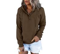Hrjxfpt Women's Hoodies Size 18 Trendy Outdoor Button Down V Neck Pocket Casual Hooded Pullover Sweatshirts Home Essentials Jumper 01-B-Brown, L