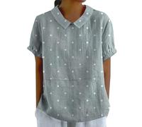 Hrjxfpt Women's Linen Tops Blouses Sale Plain Puff Wedding Top Deals Women's Linen Lapel Art Floral Round Neck Gifts Pullover Top Casual Shirt T-Shirts (01-A-Dark Gray, XL)