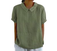 Hrjxfpt Womens Linen Tops Plus Size Leopard Printed Button Wedding Vest Tops Warehouse Deals Clearance Gifts Button Shirt Top Stand Solid Color Sleeve Collar Casual 2025 New (01-A-Green, L)