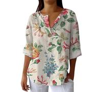 Hrjxfpt Womens Linen Tops Plus Size Size 18 Fashion Wedding T Shirt Warehouse Deals Clearance Ladies' Fashion Printed Single Button Long Sleeve Top (01-E-Blue, M)
