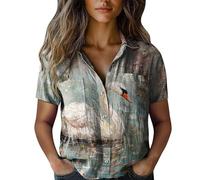 Hrjxfpt Womens Linen Tops Size 14 UK Red Plus Size Spring Suits My Orders Women Cotton Shirt Printed Fashion Down Daily Casual Top Short Sleeve Blouse (01-E-Mint Green, XXXL)