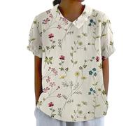 Hrjxfpt Women's Linen Tops Size 18 Oversized Wedding Blouses Warehouse Deals Clearance Womens Summer Top Lapel Striped Back Button Gifts Top Casual Shirt T-Shirts (01-K-Beige, S)