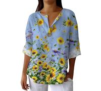 Hrjxfpt Womens Linen Tops UK Size 18 Cotton Summer Blouses Warehouse Deals Clearance Ladies' Fashion Printed Single Long Sleeve Top (01-D-Blue, M)