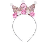 Hrlace 2/3/4/5/6 Year Birthday Crown Headbands for Baby Children Girls Princess Crown Birthday Tiara Headband with Rose Flowers Headband Flower Crown for Birthday Party Decorations 2
