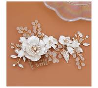 Hrlace Bridal Wedding Hair Combs Crystal Flower Hair Accessories Pearls Bridal Flowers Hair Clips Pearl Rhinestone Bridal Hair Pins Leaf Headpiece for Women and Girls Bridesmaids Silver L3146