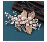 Hrlace Bridal Wedding Hair Combs Crystal Flower Hair Accessories Pearls Bridal Flowers Hair Clips Pearl Rhinestone Bridal Hair Pins Leaf Headpiece for Women and Girls Bridesmaids Gold L3089