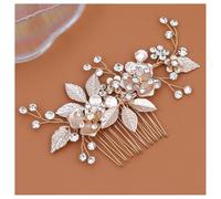 Hrlace Bridal Wedding Hair Combs Crystal Flower Hair Accessories Pearls Bridal Flowers Hair Clips Pearl Rhinestone Bridal Hair Pins Leaf Headpiece for Women and Girls Bridesmaids Gold L3023