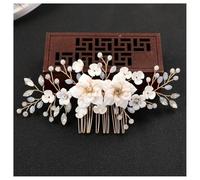 Hrlace Bridal Wedding Hair Combs Crystal Flower Hair Accessories Pearls Bridal Flowers Hair Clips Pearl Rhinestone Bridal Hair Pins Leaf Headpiece for Women and Girls Bridesmaids Gold L3088
