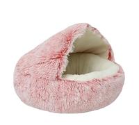 Hrlace Cat Bed Cat Cave Bed Round Fluffy Pet Bed Anti-Anxiety Soothing Plush Dog Bed with Hood Non-Slip Underside Washable for Small Dogs Kittens Pink Short Pile 80 cm