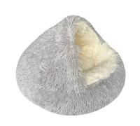 Hrlace Cat Bed Cat Cave Bed Round Fluffy Pet Bed Anti-Anxiety Soothing Plush Dog Bed with Hood Non-Slip Underside Washable for Small Dogs Kittens Light Grey Plush 70 cm