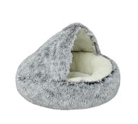 Hrlace Cat Bed Cat Cave Bed Round Fluffy Pet Bed Anti-Anxiety Soothing Plush Dog Bed with Hood Non-Slip Underside Washable for Small Dogs Kittens Short Pile Grey 80 cm