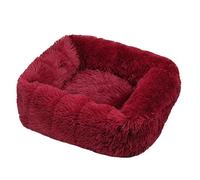 Hrlace Cat Beds, Square Fluffy Plush Dog Bed, Soothing Pet Bed, Washable, Self-Warming with Non-Slip Base Cushion for Medium Dogs and Cats, Burgundy Red, XXL