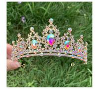 Hrlace Crystal Crown Bridal Headpiece Princess Crown Headband Crystal Rhinestone Tiara Bridal Crown Hair Accessories for Women Girls Wedding Birthday Party Pageant Prom Gold+AB