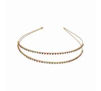 Hrlace Double Layer Rhinestone Headband Shiny Crystal Hair Band Metal Headbands Double Hair Bands Headband for Princess Wedding Party Date Bridal Headpiece Colourful Diamonds Gold