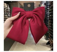 Hrlace Hair Clips with Bow for Women Large Bow Hair Clip French Hair Clips Soft Silky Satin Plain Clip Elegant Hair Bow Hair Accessories for Women Girls Wine Red #2