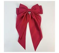 Hrlace Hair Clips with Large Bow, Silky Satin Hair Pin, Long Band, Plain Hair Clips, French Hair Clip, Hair Accessories for Party, Women, Girls, Gift, Wedding, Burgundy