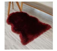 Hrlace Lambskin Sheepskin Faux Fur Rug - Soft Fluffy Chair Cushion Imitation Wool Bed Sofa Mat - Wine Red 60 x 90 cm