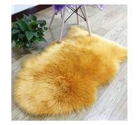 Hrlace Lambskin Sheepskin Faux Fur Rug - Soft Fluffy Chair Cushion Imitation Wool Bed Sofa Mat - Yellow, 45 x 65 cm