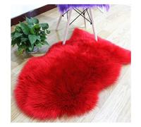 Hrlace Lambskin Sheepskin Rug - Faux Fur Longhair Soft Fluffy Chair Cushion, Imitation Wool Bed Sofa Mat for Bedroom - Red 65 x 100 cm