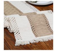 Hrlace Macrame Table Runner, Boho Table Runner with Tassels, Beige Crochet Lace Mesh Tablecloth, Vintage, Farmhouse Tabletop Decor for Rustic Wedding, Kitchen, Coffee Table Decoration, 2# 30 x 300 cm