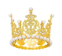 Hrlace Mini Crown Cake Decoration with Rhinestones and Pearls Crown Cake Topper Decoration Crown Headband Headpiece Cake Decoration for Children Girls Baby Shower Wedding Birthday Party Gold