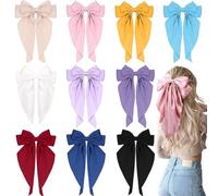 Hrlace Pack of 10 Hair Bow Hair Clips Large Bow Hair Clips with Long Tail French Bow Hair Pin Hair Accessories for Women Ladies and Girls Christmas Birthday