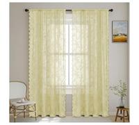 Hrlace Pack of 2 Lace Curtains, Translucent Lace Curtains, Floral Pattern, Lace Curtains, Vintage Lace Voile Curtain with Eyelets for Living Room, Bedroom, Dining Room Decor, Beige/Yellow, W 100 x H