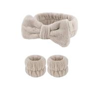 Hrlace Pack of 3 Spa Face Headband Wrist Wash Bands Set Bowknot Hair Bands Coral Fleece Elastic Headband Bracelets for Women Showers Washing Makeup Spa Yoga Sports Bright Curry 1 Set