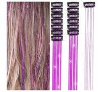 Hrlace Pack of 6 Hair Tinsel Clip Glitter Hair Tinsel Clip Glitter Hair Strands Tinsel Hair Extensions Glitter Strands for Cosplay Party Christmas New Year Halloween Dark Purple